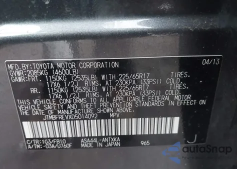 2013 Toyota Rav4 Le z USA, uszkodzony, nr VIN JTMBFREVXD5014092